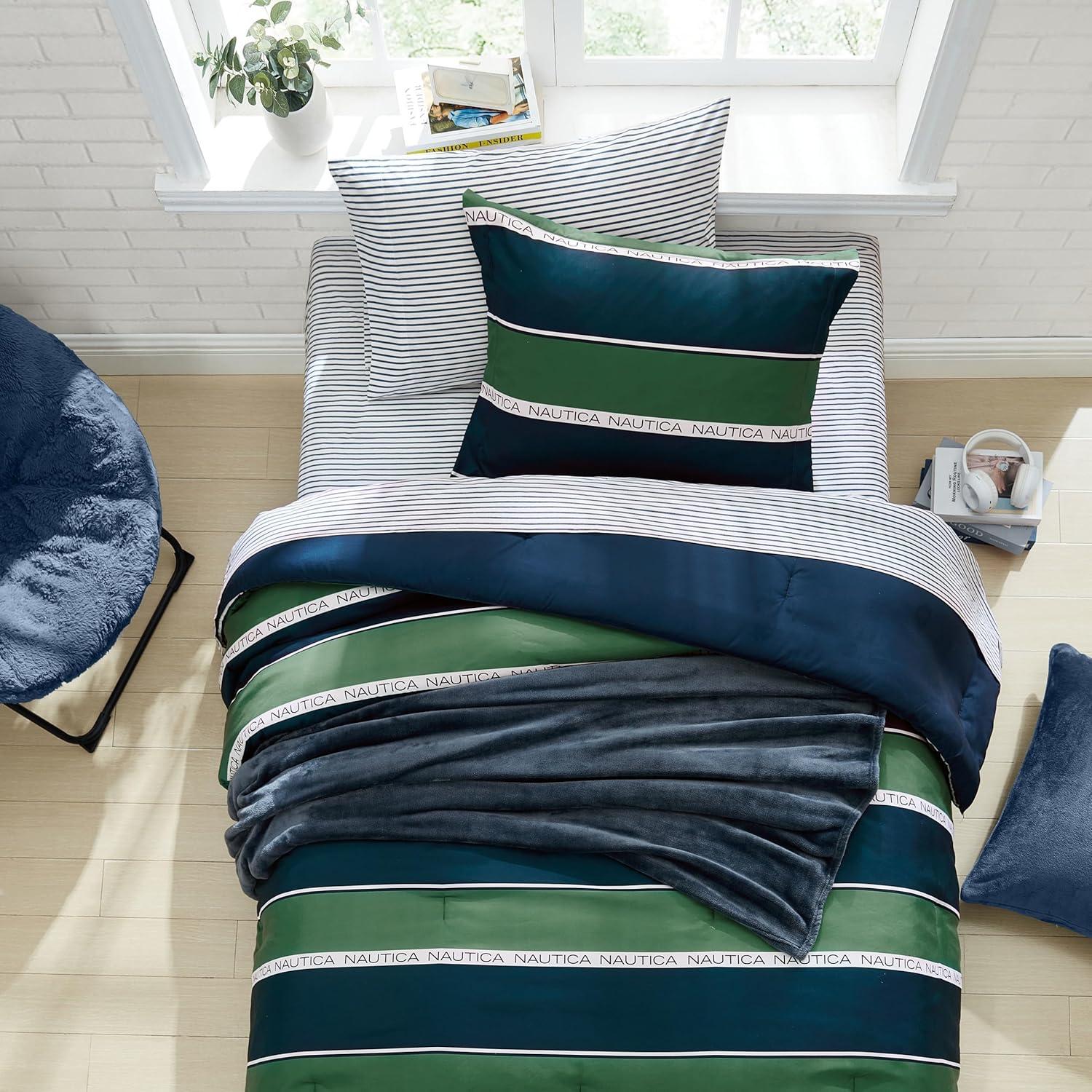 imageNautica TwinTwin XL Comforter Set Soft Brushed Bedding with a Relaxed Feel for YearRound Use 2 Piece Bed Set with Matching Pillowcase Heathered Block GreyBellecastle Bay PineNavy