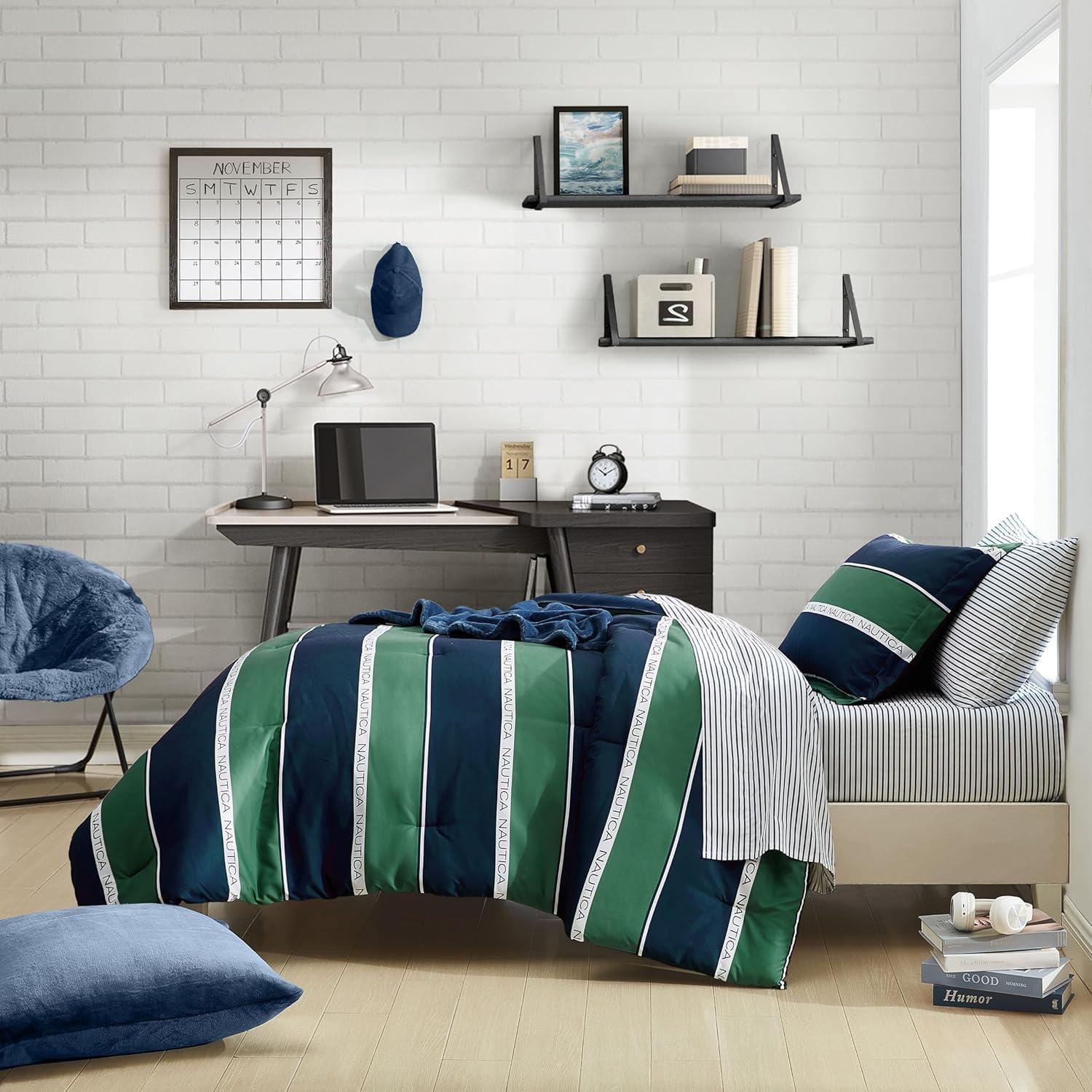 imageNautica TwinTwin XL Comforter Set Soft Brushed Bedding with a Relaxed Feel for YearRound Use 2 Piece Bed Set with Matching Pillowcase Heathered Block GreyBellecastle Bay PineNavy