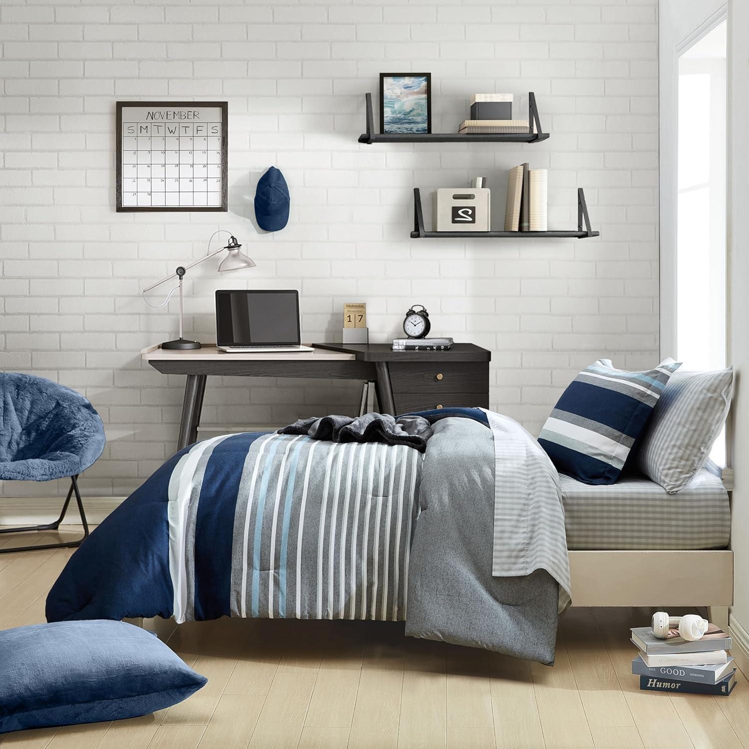 imageNautica TwinTwin XL Comforter Set Soft Brushed Bedding with a Relaxed Feel for YearRound Use 2 Piece Bed Set with Matching Pillowcase Heathered Block GreyHeathered Block Flagstone