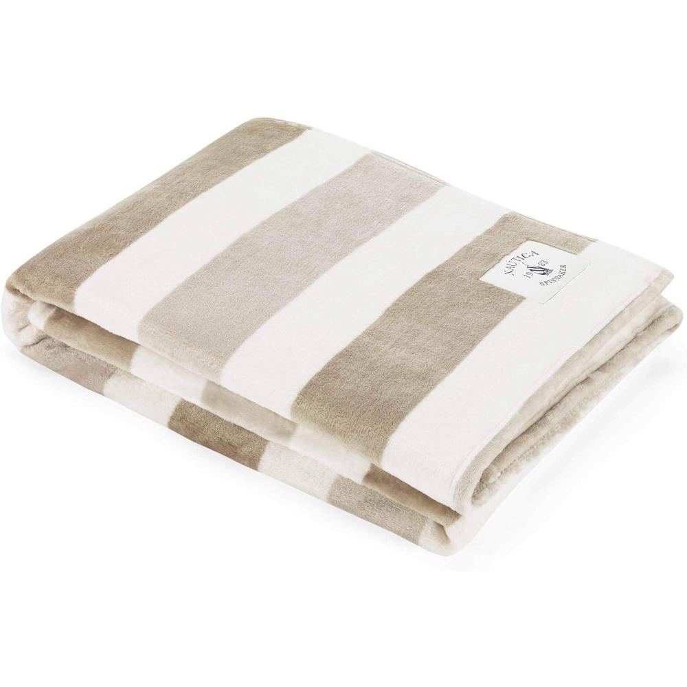 imageNautica Throw Blanket Super Soft amp Cozy Fleece Blanket Lightweight Plush Bedding for Couch amp Bed Awning Stripe Navy 50 x 60Awning Stripe BeigeWhite