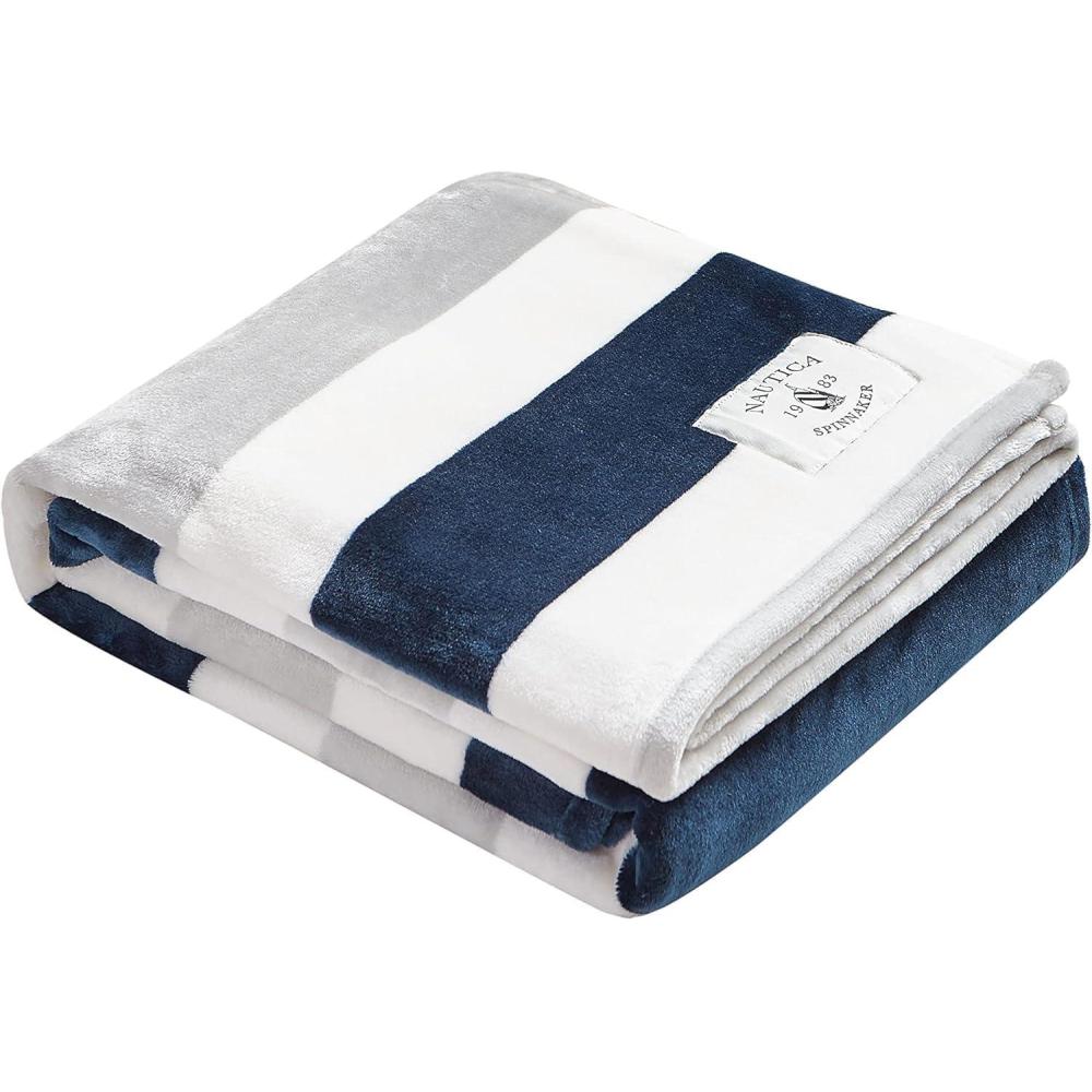 imageNautica Throw Blanket Super Soft amp Cozy Fleece Blanket Lightweight Plush Bedding for Couch amp Bed Awning Stripe Navy 50 x 60Awning Stripe NavyWhite