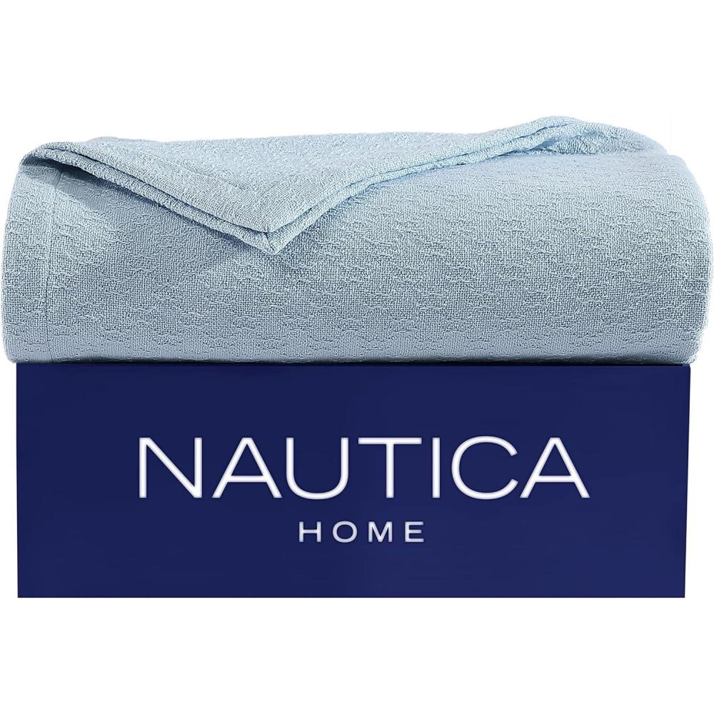imageNautica Twin Blanket Cotton Woven Bedding MediumWeight for All Seasons Ideal Dorm Essentials OekoTex Certified Ripple Cove GreenRipple Cove Blue