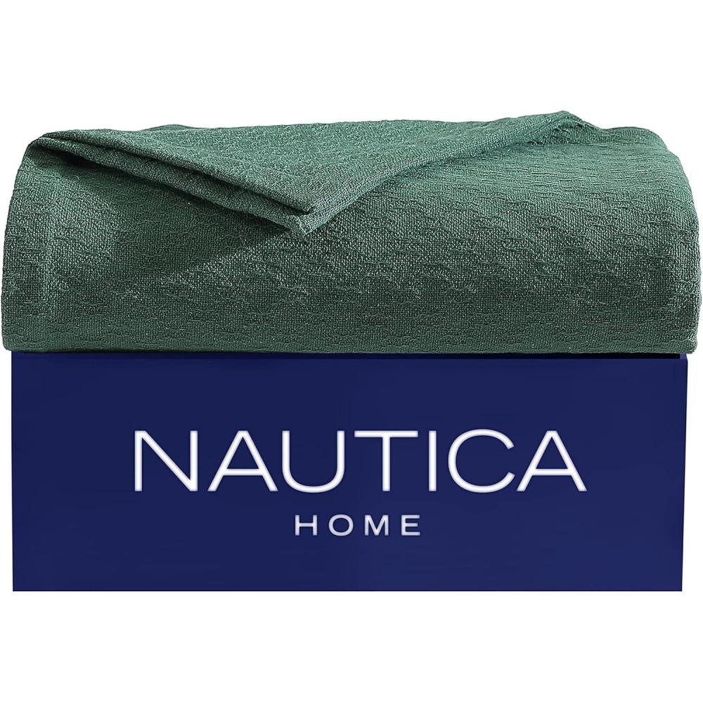 imageNautica Twin Blanket Cotton Woven Bedding MediumWeight for All Seasons Ideal Dorm Essentials OekoTex Certified Ripple Cove GreenRipple Cove Green