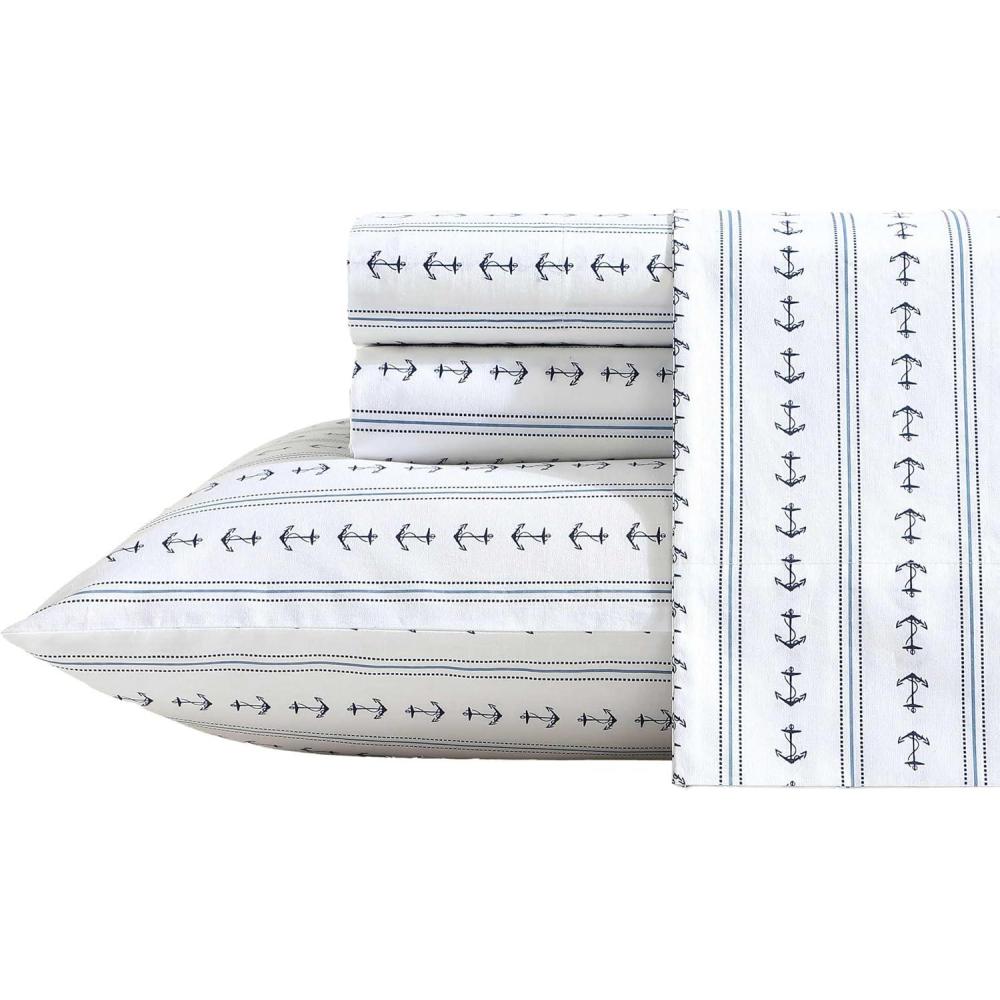 imageNautica Twin Sheet Set Cotton Percale Bedding Set Crisp amp Cool Lightweight amp Breathable Brenton Stripe Navy Blue TwinAnchor Lines Blue