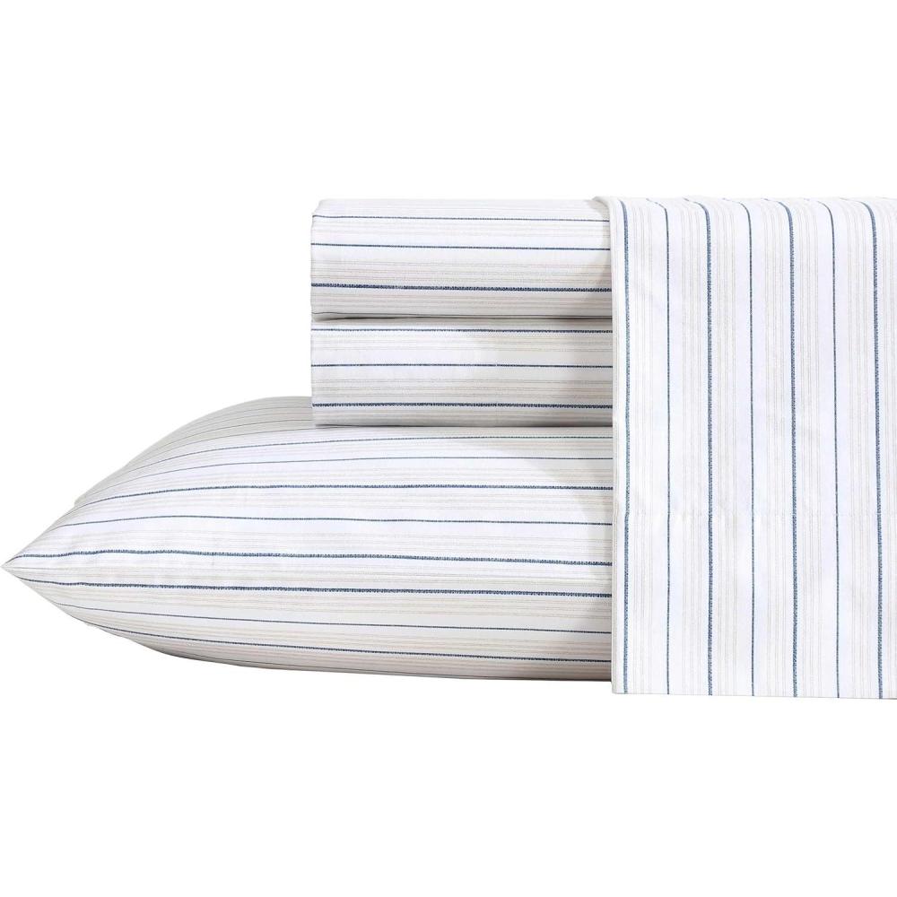 imageNautica Twin Sheet Set Cotton Percale Bedding Set Crisp amp Cool Lightweight amp Breathable Brenton Stripe Navy Blue TwinBeaux Stripe Blue