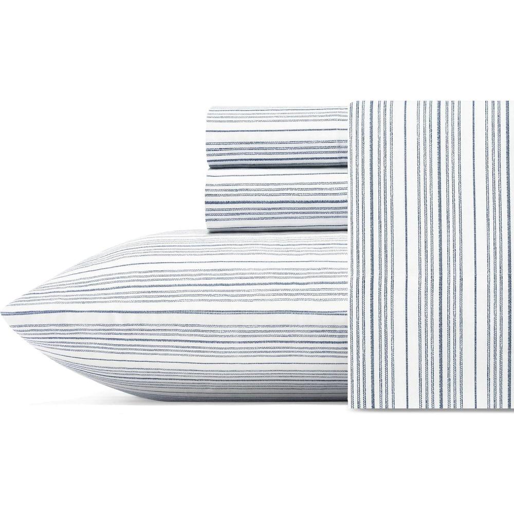 imageNautica Twin Sheet Set Cotton Percale Bedding Set Crisp amp Cool Lightweight amp Breathable Brenton Stripe Navy Blue TwinBeaux Stripe Navy