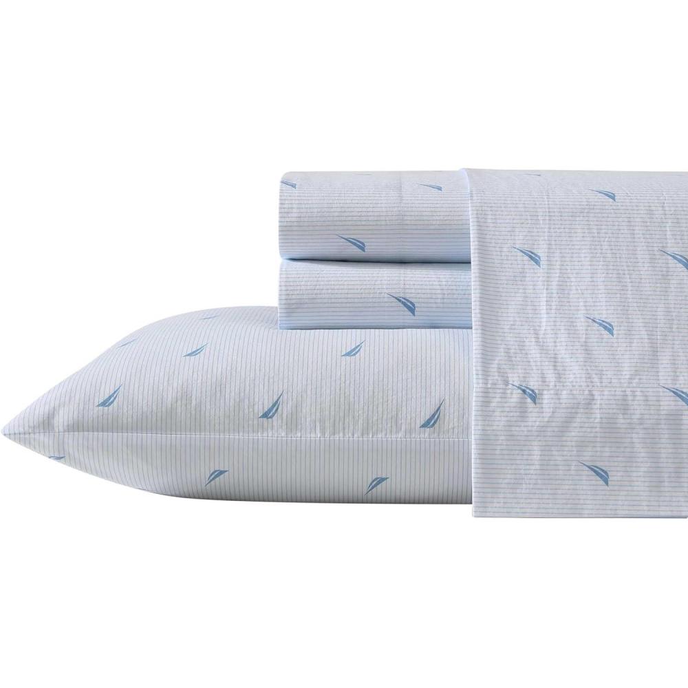 imageNautica Twin Sheet Set Cotton Percale Bedding Set Crisp amp Cool Lightweight amp Breathable Brenton Stripe Navy Blue TwinBoat Stripe Pale Blue