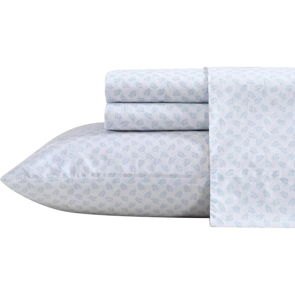 imageNautica  Twin Sheet Set Cotton Percale Bedding Set Crisp amp Cool Lightweight amp Breathable Brenton Stripe Navy Blue TwinBreezy Bloom Blue