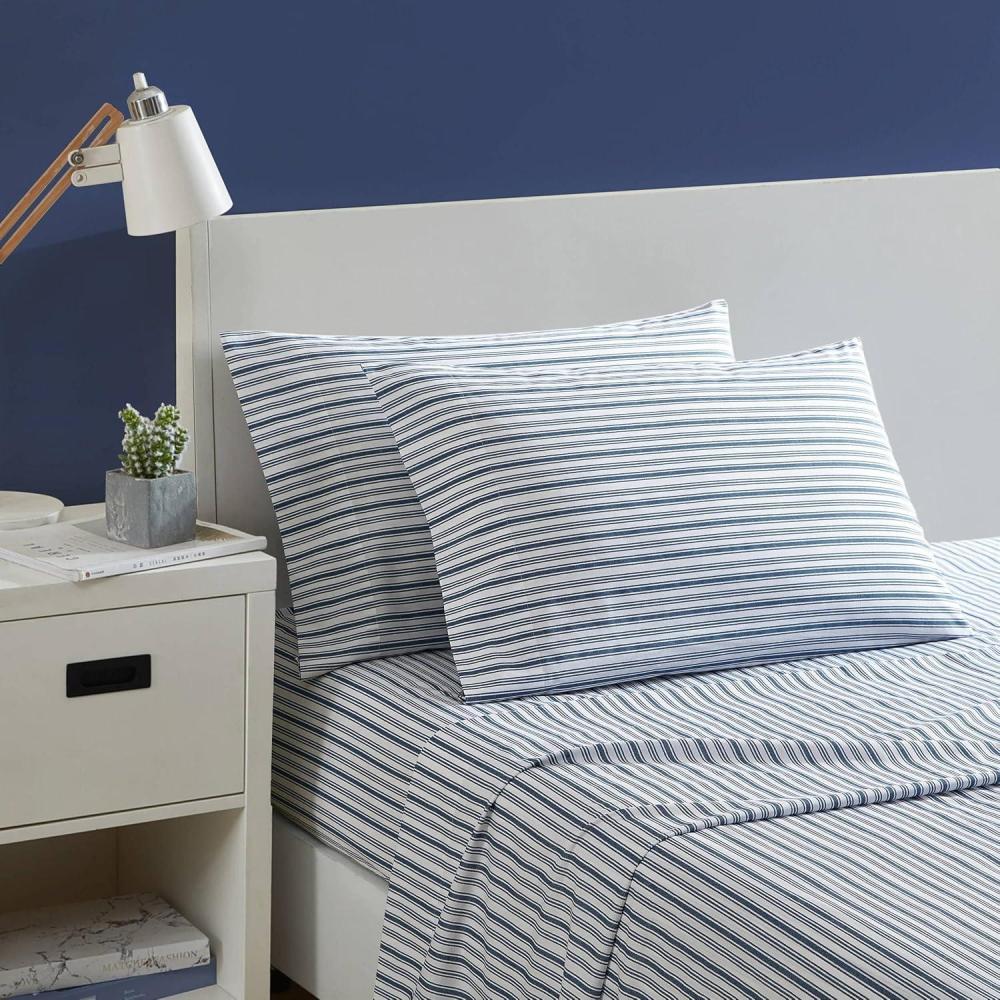 imageNautica  Twin Sheet Set Cotton Percale Bedding Set Crisp amp Cool Lightweight amp Breathable Brenton Stripe Navy Blue TwinColeridge Stripe Blue