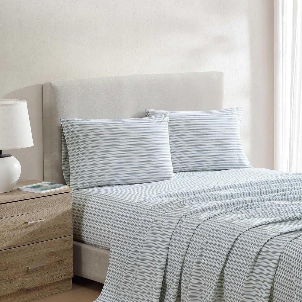 imageNautica Twin Sheet Set Cotton Percale Bedding Set Crisp amp Cool Lightweight amp Breathable Brenton Stripe Navy Blue TwinColeridge Stripe Green