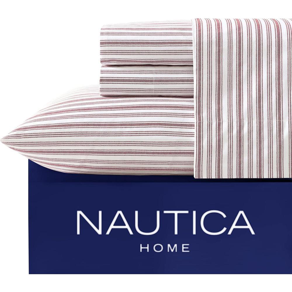 imageNautica Twin Sheet Set Cotton Percale Bedding Set Crisp amp Cool Lightweight amp Breathable Brenton Stripe Navy Blue TwinColeridge Stripe Red