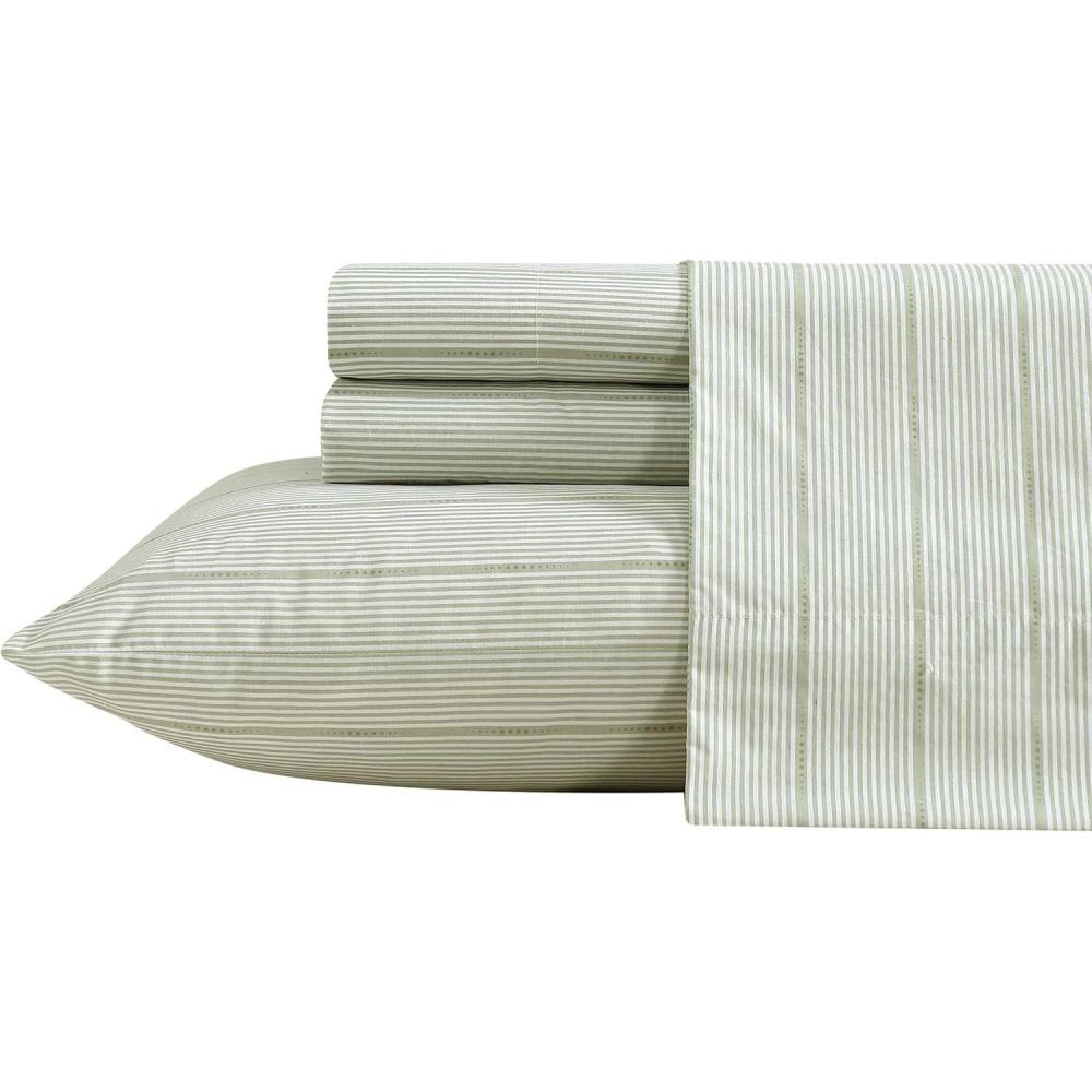 imageNautica Twin Sheet Set Cotton Percale Bedding Set Crisp amp Cool Lightweight amp Breathable Brenton Stripe Navy Blue TwinEllipse Stripe Green