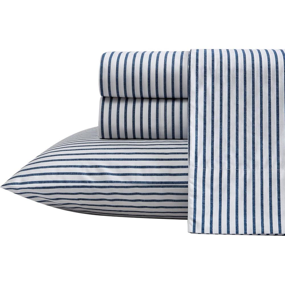 imageNautica Twin Sheet Set Cotton Percale Bedding Set Crisp amp Cool Lightweight amp Breathable Brenton Stripe Navy Blue TwinHarmead
