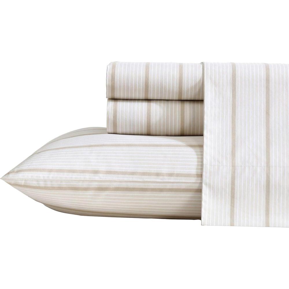 imageNautica Twin Sheet Set Cotton Percale Bedding Set Crisp amp Cool Lightweight amp Breathable Brenton Stripe Navy Blue TwinMerrick Stripe