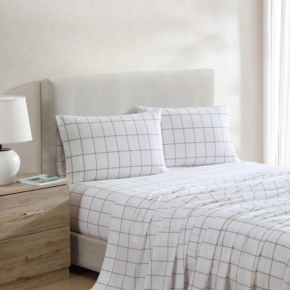imageNautica  Twin Sheet Set Cotton Percale Bedding Set Crisp amp Cool Lightweight amp Breathable Brenton Stripe Navy Blue TwinPlot Beige