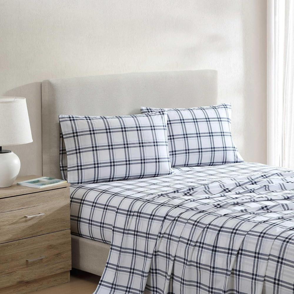 imageNautica Twin Sheet Set Cotton Percale Bedding Set Crisp amp Cool Lightweight amp Breathable Brenton Stripe Navy Blue TwinRyan Cove Plaid Navy