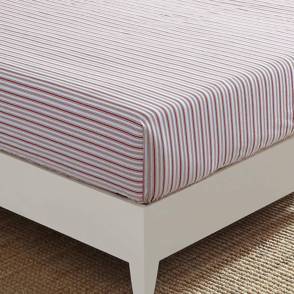 imageNautica Twin Size Fitted Sheet 100 Cotton Lightweight SinglePly Percale Bedding Cool amp Crisp Weave with Elasticized Fit for a Smooth Finish Beaux Stripe BlueColeridge Stripe Red