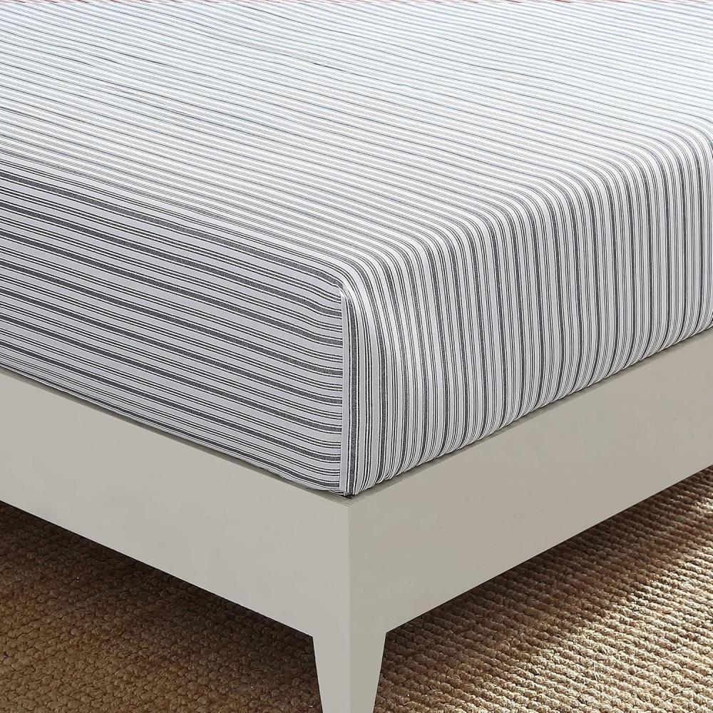 imageNautica Twin Size Fitted Sheet 100 Cotton Lightweight SinglePly Percale Bedding Cool amp Crisp Weave with Elasticized Fit for a Smooth Finish Beaux Stripe BlueColeridge Stripe Charcoal