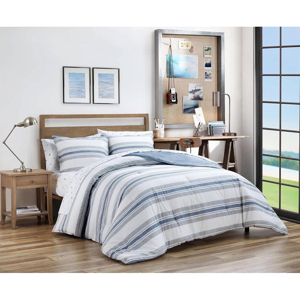 imageNautica TwinTwin XL Comforter Set Reversible Woven Bedding with Matching Sham Medium Weight for Year Round Use Dorm Essentials OekoTex Certified Bay Shore NavyCasual