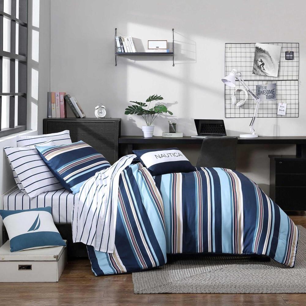 imageNautica TwinTwin XL Comforter Set Soft Brushed Bedding with a Relaxed Feel for YearRound Use 2 Piece Bed Set with Matching Pillowcase Heathered Block GreyColton Blue