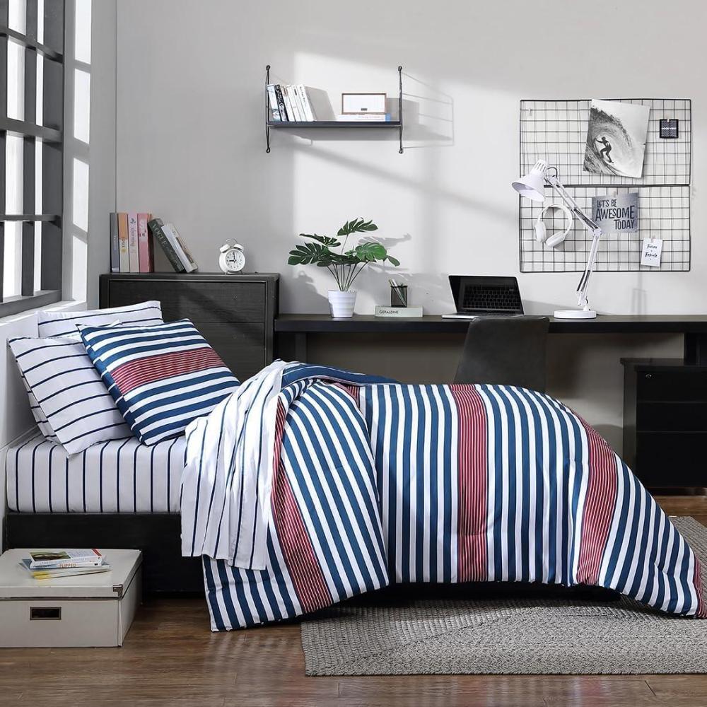 imageNautica TwinTwin XL Comforter Set Soft Brushed Bedding with a Relaxed Feel for YearRound Use 2 Piece Bed Set with Matching Pillowcase Heathered Block GreyKennedy Stripe Navy