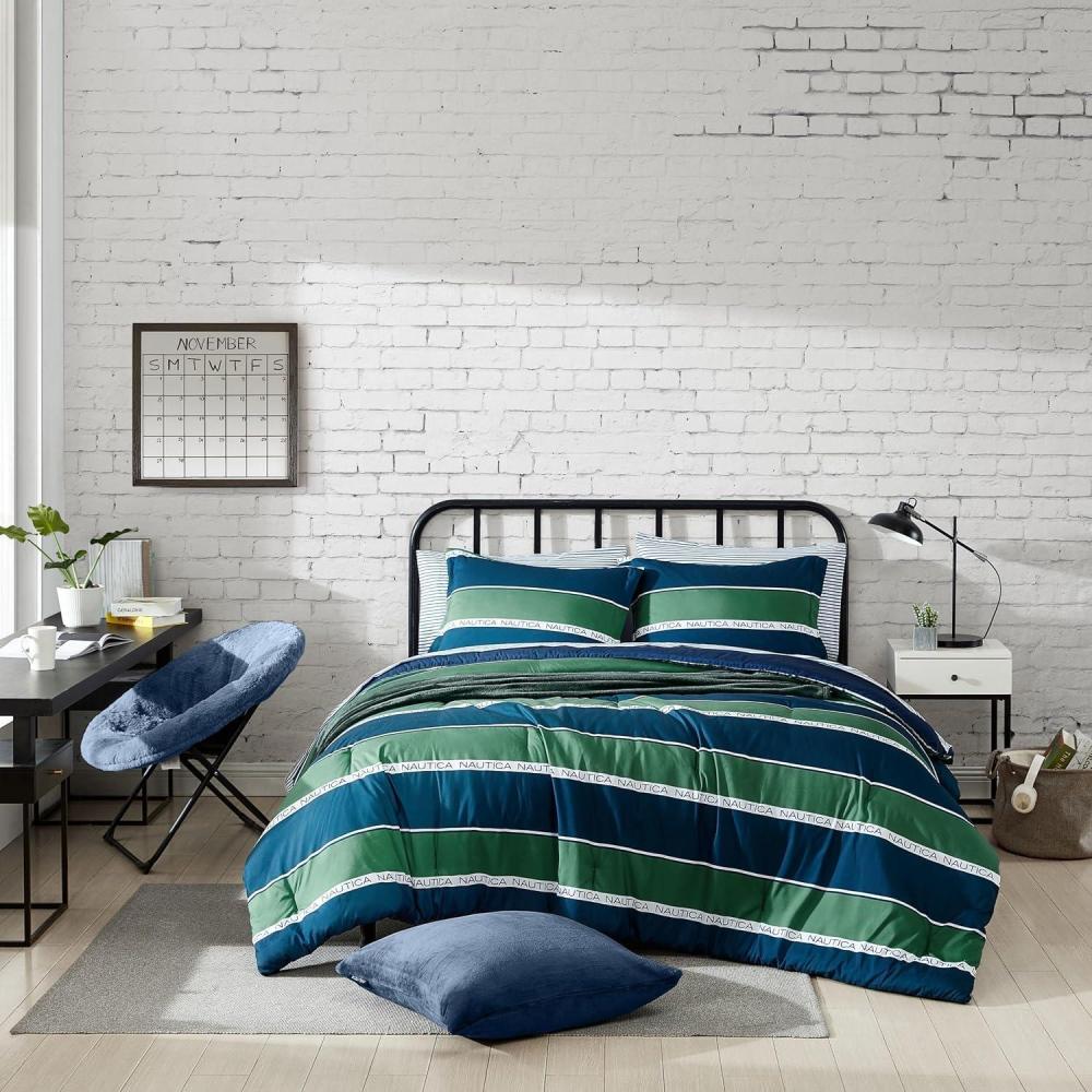 imageNautica  TwinTwin XL Comforter Set Soft Brushed Bedding with a Relaxed Feel for YearRound Use 2 Piece Bed Set with Matching Pillowcase Heathered Block GreyBellecastle Bay PineNavy