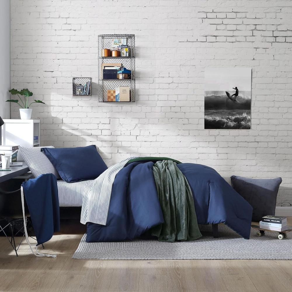 imageNautica TwinTwin XL Comforter Set Soft Brushed Bedding with a Relaxed Feel for YearRound Use 2 Piece Bed Set with Matching Pillowcase Heathered Block GreyCaptains BlueGreen