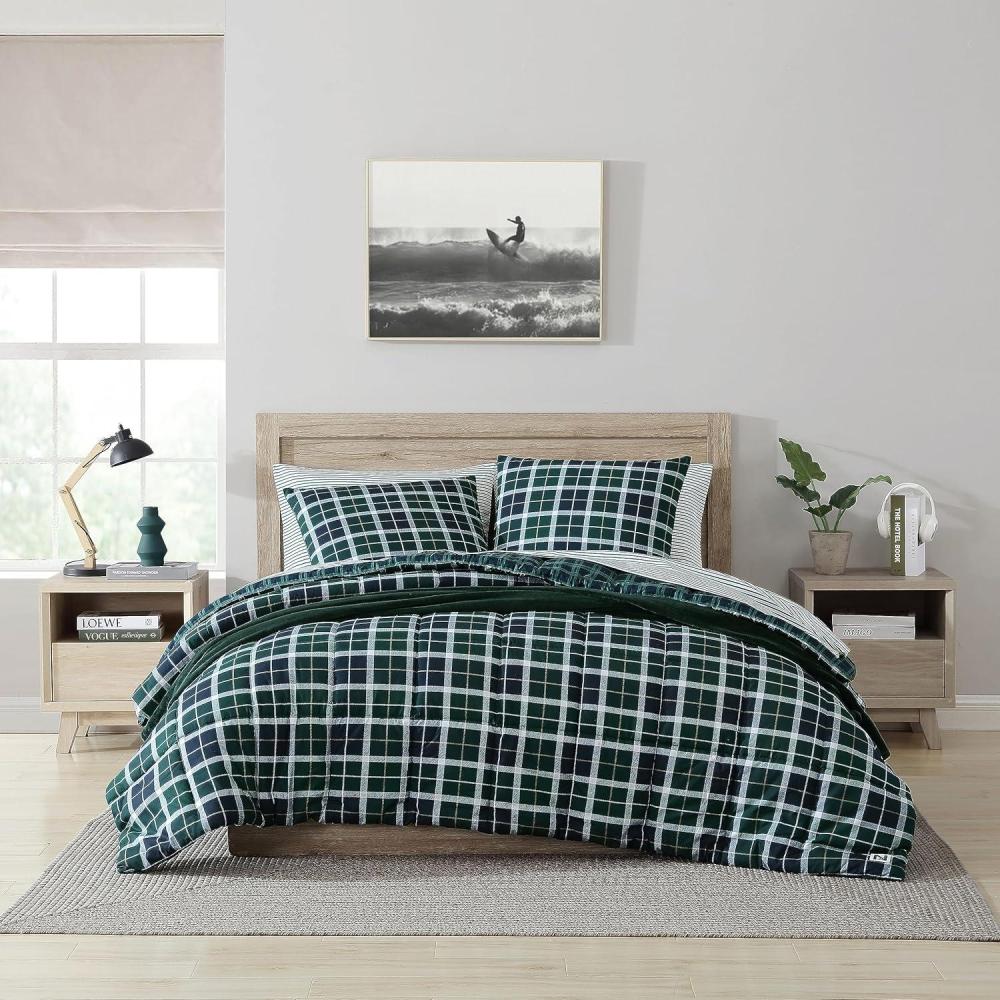 imageNautica TwinTwin XL Comforter Set Soft Brushed Bedding with a Relaxed Feel for YearRound Use 2 Piece Bed Set with Matching Pillowcase Heathered Block GreyNorthsail Plaid Navy