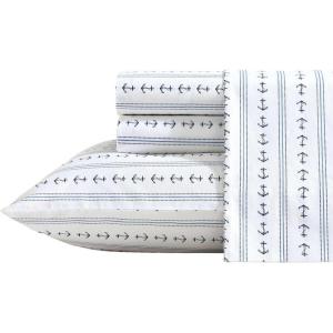 Nautica – Twin Sheet Set, Cotton Percale Bedding Set, Crisp & Cool, Lightweight & Breathable (Brenton Stripe Navy Blue, Twin)(Anchor Lines Blue)