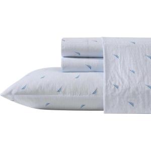 Nautica – Twin Sheet Set, Cotton Percale Bedding Set, Crisp & Cool, Lightweight & Breathable (Brenton Stripe Navy Blue, Twin)(Boat Stripe Pale Blue)