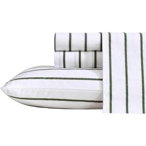 Nautica – Twin Sheet Set, Cotton Percale Bedding Set, Crisp & Cool, Lightweight & Breathable (Brenton Stripe Navy Blue, Twin)(Brenton Stripe Ivory)