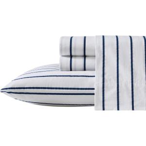 Nautica – Twin Sheet Set, Cotton Percale Bedding Set, Crisp & Cool, Lightweight & Breathable (Brenton Stripe Navy Blue, Twin)(Brenton Stripe Navy Blue)