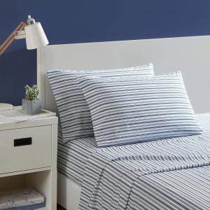 Nautica – Twin Sheet Set, Cotton Percale Bedding Set, Crisp & Cool, Lightweight & Breathable (Brenton Stripe Navy Blue, Twin)(Coleridge Stripe Blue)