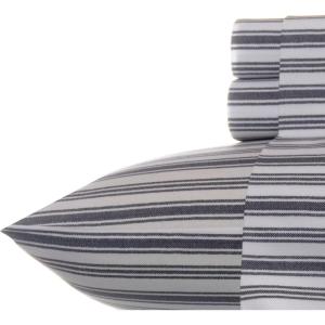Nautica – Twin Sheet Set, Cotton Percale Bedding Set, Crisp & Cool, Lightweight & Breathable (Brenton Stripe Navy Blue, Twin)(Coleridge Stripe Charcoal)