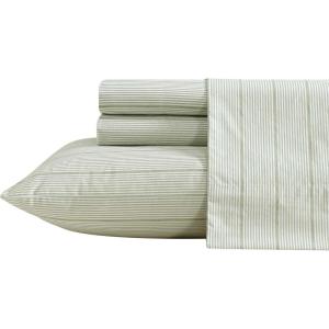 Nautica – Twin Sheet Set, Cotton Percale Bedding Set, Crisp & Cool, Lightweight & Breathable (Brenton Stripe Navy Blue, Twin)(Ellipse Stripe Green)