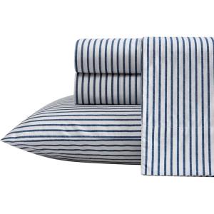 Nautica – Twin Sheet Set, Cotton Percale Bedding Set, Crisp & Cool, Lightweight & Breathable (Brenton Stripe Navy Blue, Twin)(Harmead)