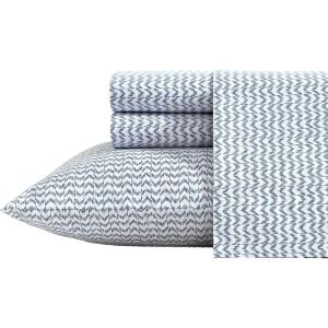Nautica – Twin Sheet Set, Cotton Percale Bedding Set, Crisp & Cool, Lightweight & Breathable (Brenton Stripe Navy Blue, Twin)(Ikat Wave Blue)