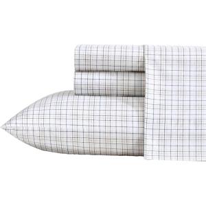 Nautica – Twin Sheet Set, Cotton Percale Bedding Set, Crisp & Cool, Lightweight & Breathable (Brenton Stripe Navy Blue, Twin)(Malor Plaid)