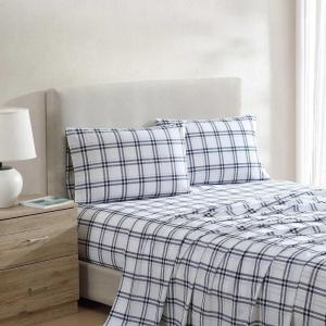 Nautica – Twin Sheet Set, Cotton Percale Bedding Set, Crisp & Cool, Lightweight & Breathable (Brenton Stripe Navy Blue, Twin)(Ryan Cove Plaid Navy)