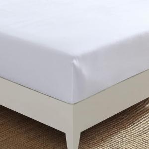 Nautica – Twin Size Fitted Sheet, 100% Cotton Lightweight Single-Ply Percale Bedding, Cool & Crisp Weave with Elasticized Fit for a Smooth Finish (Beaux Stripe Blue)(Solid White)