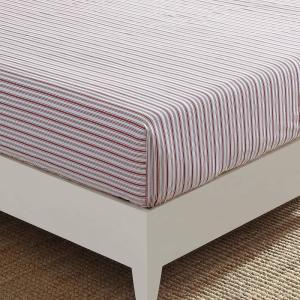 Nautica – Twin Size Fitted Sheet, 100% Cotton Lightweight Single-Ply Percale Bedding, Cool & Crisp Weave with Elasticized Fit for a Smooth Finish (Beaux Stripe Blue)(Coleridge Stripe Red)