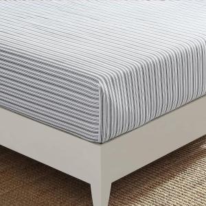 Nautica – Twin Size Fitted Sheet, 100% Cotton Lightweight Single-Ply Percale Bedding, Cool & Crisp Weave with Elasticized Fit for a Smooth Finish (Beaux Stripe Blue)(Coleridge Stripe Charcoal)