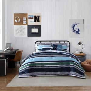 Nautica – Twin/Twin XL Comforter Set, Soft Brushed Bedding with a Relaxed Feel for Year-Round Use, 2 Piece Bed Set with Matching Pillowcase (Heathered Block Grey)(Elliot Blue)