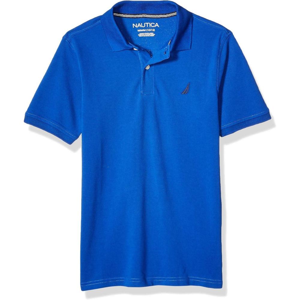 imageNautica Boys Short Sleeve Anchor Polo Button Closure Soft amp Comfortable Pique FabricLegacy Cobalt