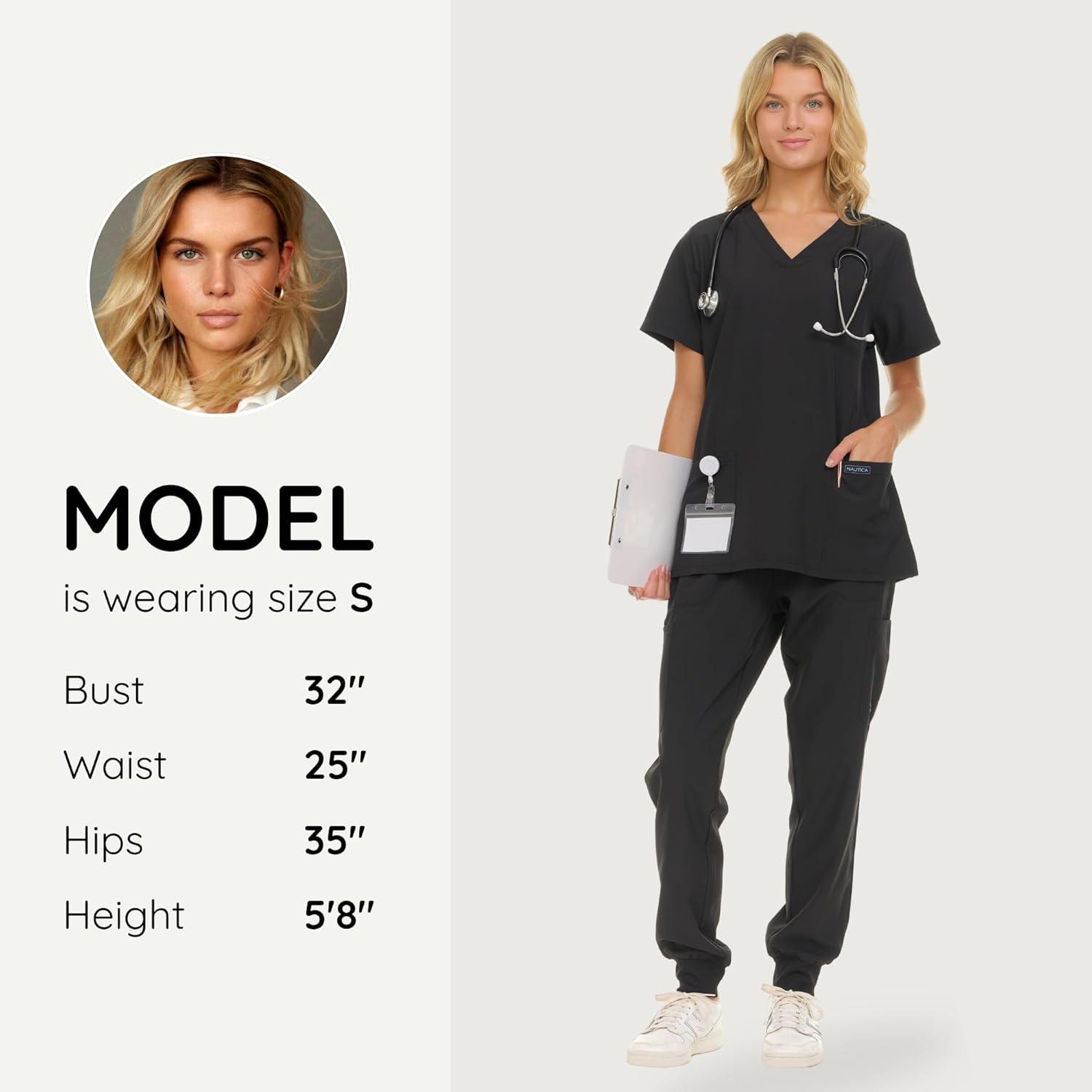 imageNautica Scrub Pants for Women Breathable Drawstring Jogger Scrubs for Women 5 Pocket Stretch Soft Scrub Bottoms for WomanBlack