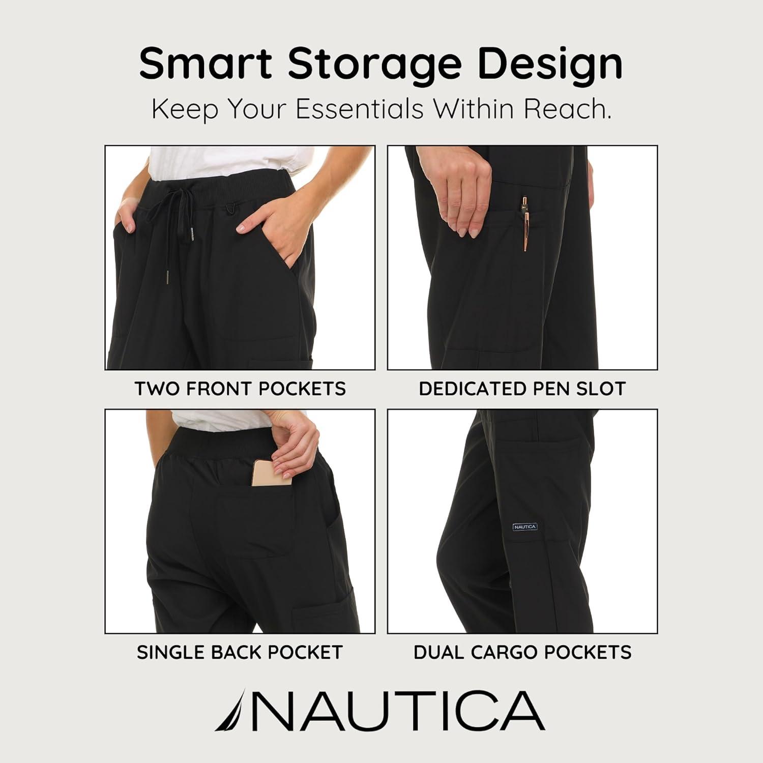 imageNautica Scrub Pants for Women Breathable Drawstring Jogger Scrubs for Women 5 Pocket Stretch Soft Scrub Bottoms for WomanBlack