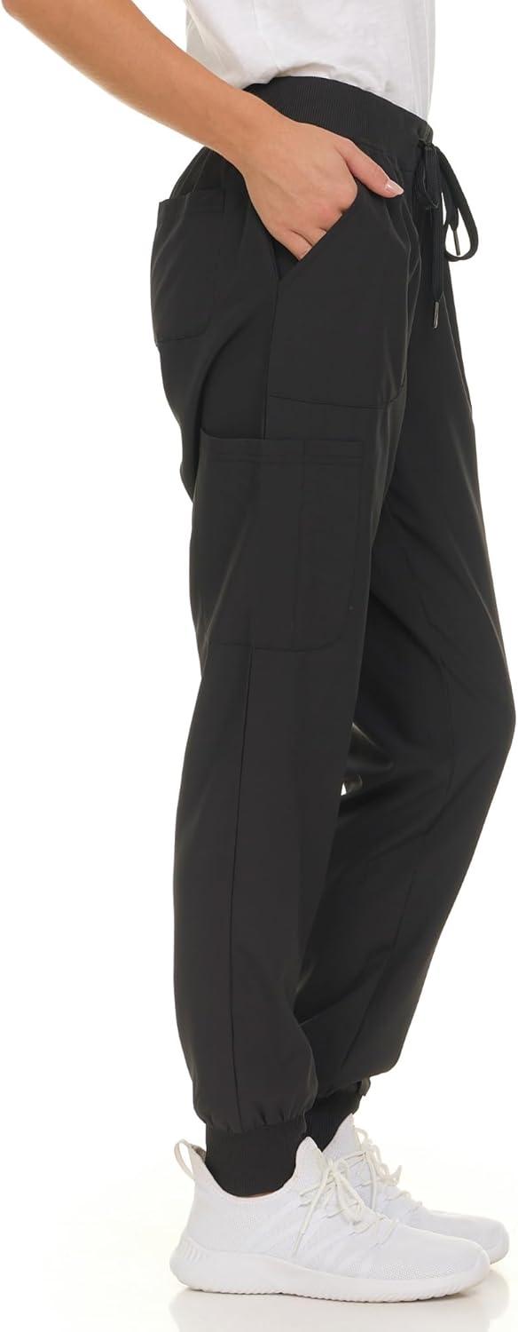 imageNautica Scrub Pants for Women Breathable Drawstring Jogger Scrubs for Women 5 Pocket Stretch Soft Scrub Bottoms for WomanBlack