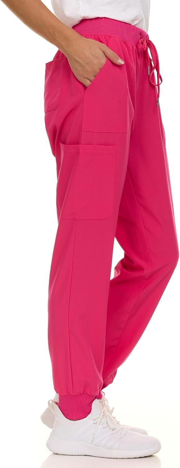 imageNautica Scrub Pants for Women Breathable Drawstring Jogger Scrubs for Women 5 Pocket Stretch Soft Scrub Bottoms for WomanFuschia