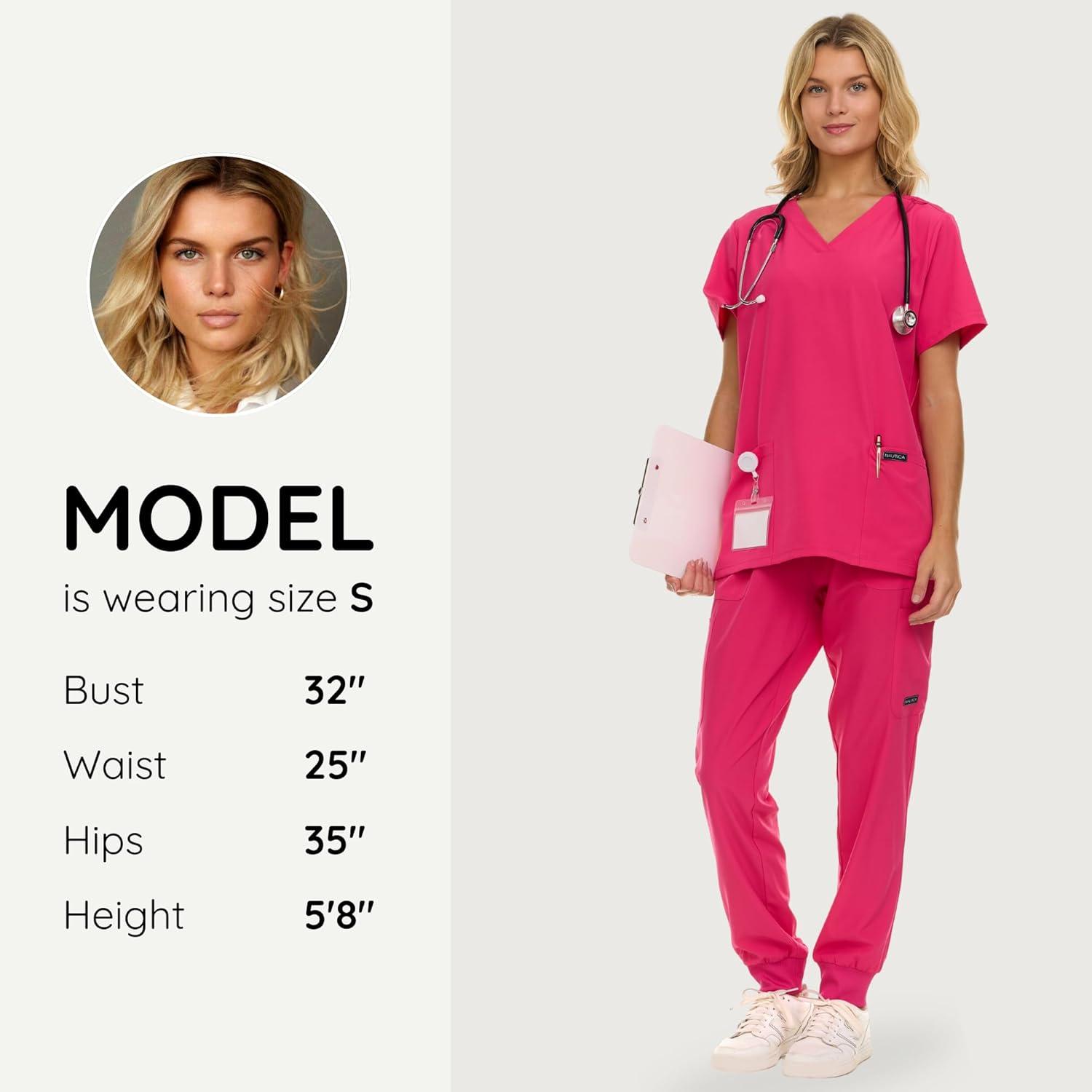 imageNautica Scrub Pants for Women Breathable Drawstring Jogger Scrubs for Women 5 Pocket Stretch Soft Scrub Bottoms for WomanFuschia