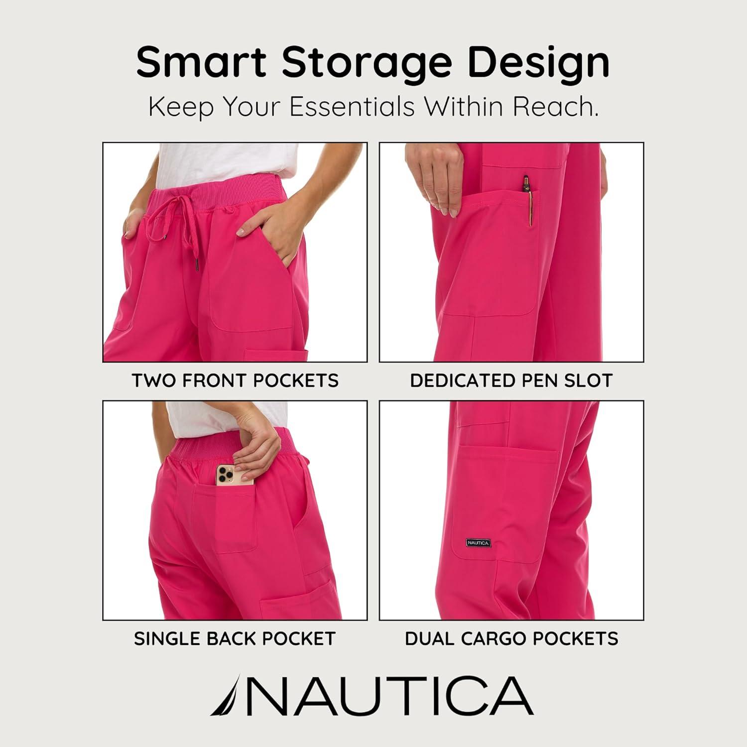 imageNautica Scrub Pants for Women Breathable Drawstring Jogger Scrubs for Women 5 Pocket Stretch Soft Scrub Bottoms for WomanFuschia